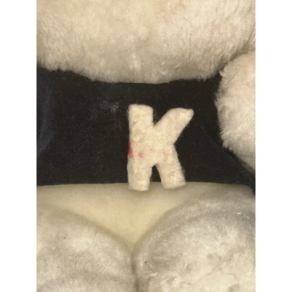 Vintage Sanrio Hello Kitty Plush Navy Blue Vest Letter K Red Bow 8.5 Inch Toy